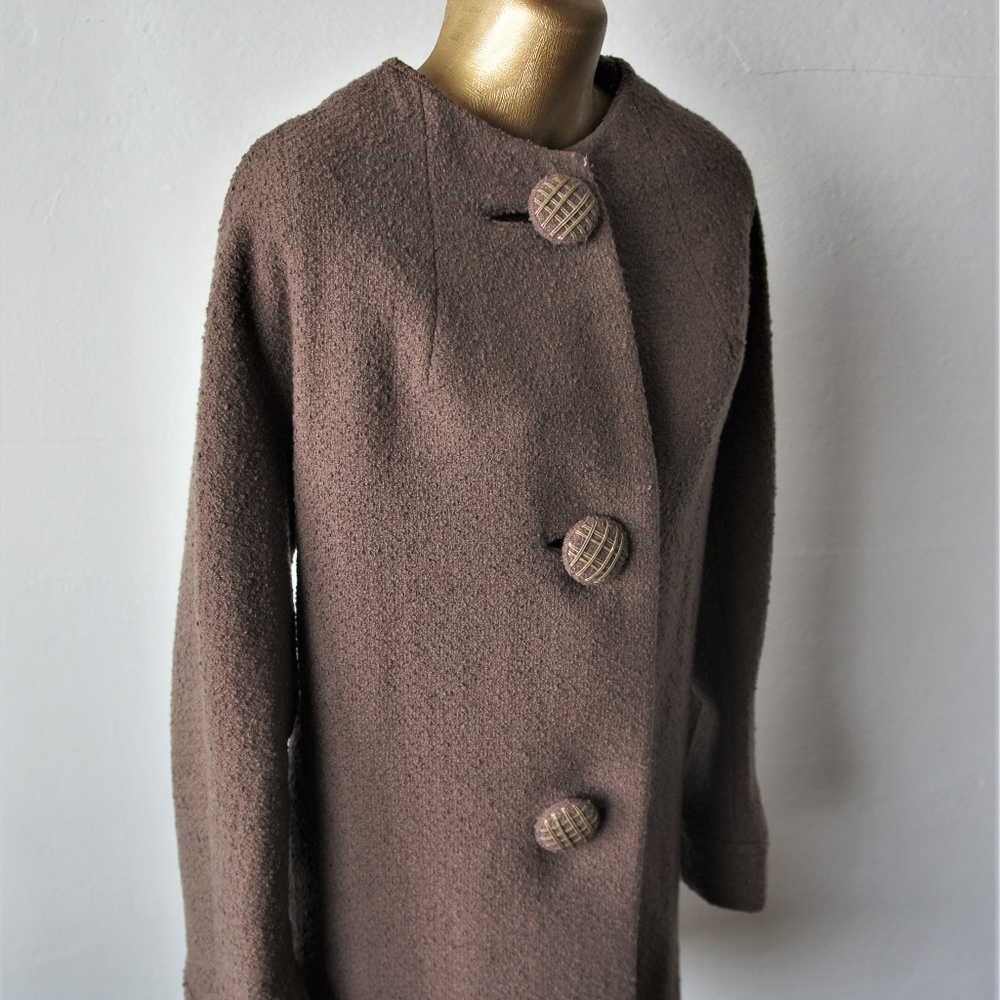 50's Wool Boucle Coat/ Knee Length/ Cocoa Brown